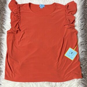 NWT CeCe Orange Ruffle Shoulder Blouse Size 2X